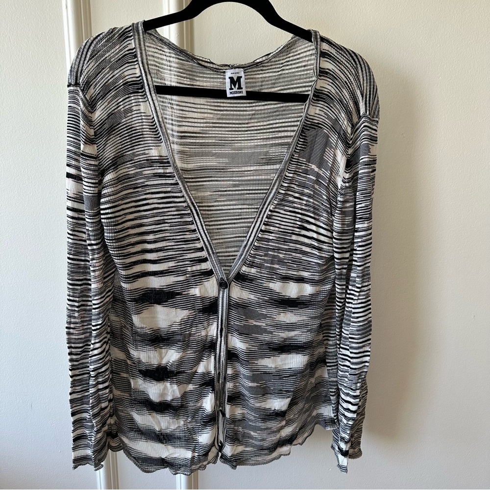 Vintage Missoni Black and White Striped Pattern Cardigan